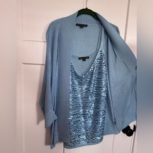 Boston Proper Light Blue Sequin Cardigan Set Y2K